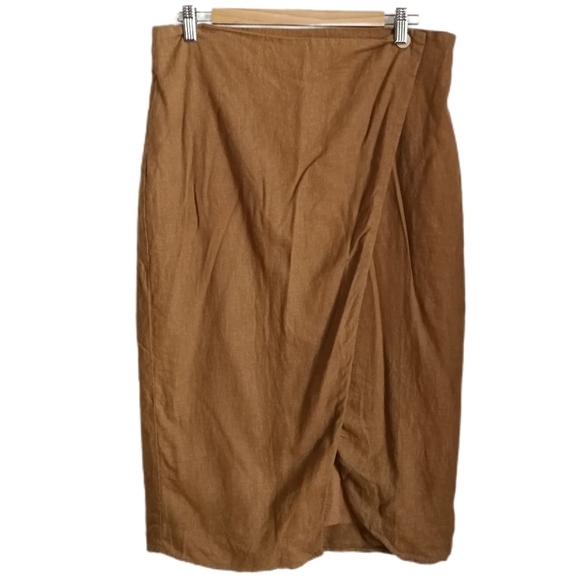 3/30$ H&M Beige Linen Wrap Pencil Midi Skirt